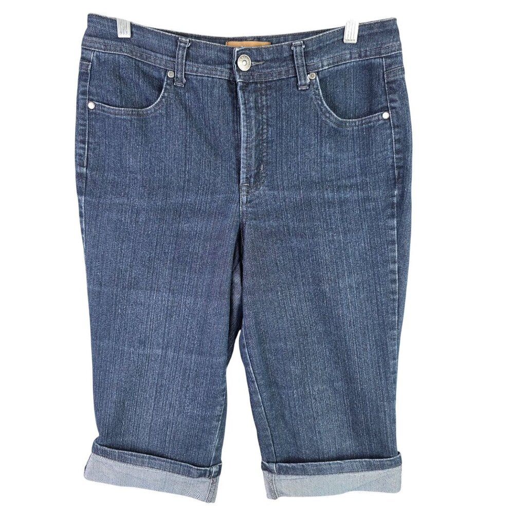 Womens Hannah Blue Denim Capri Jeans Cuffed Hem Stretch Cotton Blend Size 10